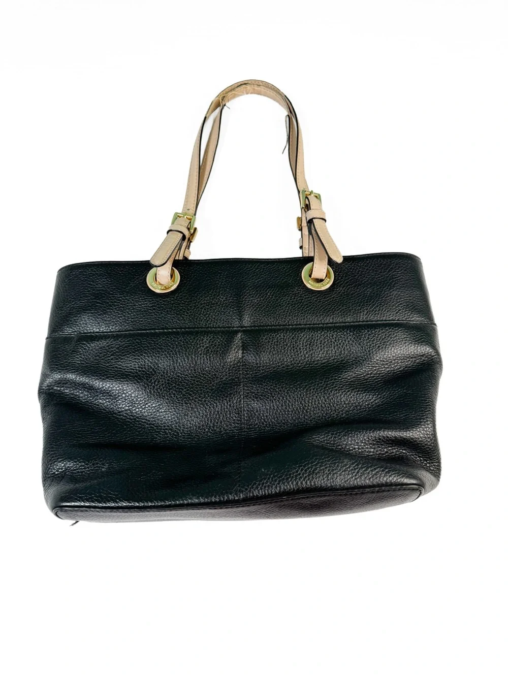 Michael Kors Black Leather Shoulder Bag with Beige Handles
